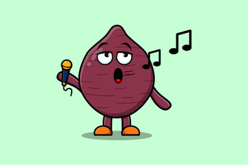 Cute cartoon Sweet potato singer character holding mic in flat modern style design illustrations