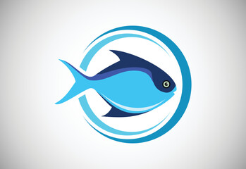 Paplet Fish in a circle. Fish logo design template. Seafood restaurant shop Logotype concept icon.