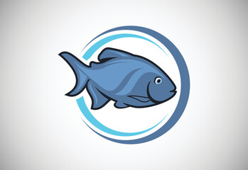 Piranha fish in a circle. Fish logo design template. Seafood restaurant shop Logotype concept icon.
