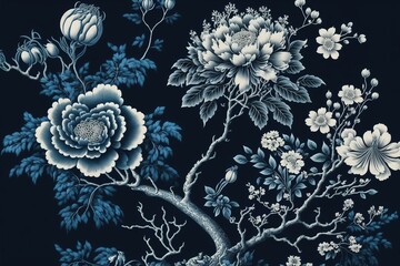 Chinese Floral Porcelain Pattern, Generative AI