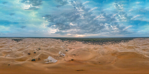 Panorama 360 of the desert in spring from a bird's eye view