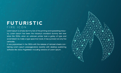 Blue futuristic fire icon concept with polygon node connected dots and neon effect