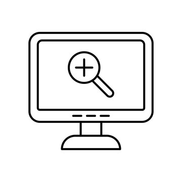 computer monitor with magnifying glass icon clip art preview