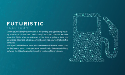 Blue futuristic fuel icon concept with polygon node connected dots and neon effect