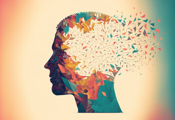 Male profile silhouette with abstract pattern. AI generated image.
