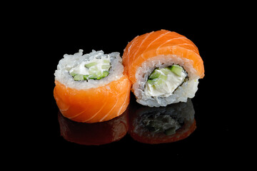 Classic Philadelphia sushi roll with salmon, cream cheese and cucumber