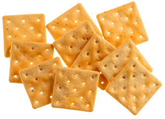 stack of square crackers scattered, cut out on transparent