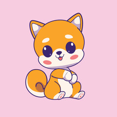 Cute Shiba Inu Dog  Cartoon Vector Icon Illustration. Animal Technology Icon Concept Isolated Premium Vector. Flat Cartoon Style