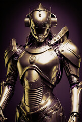 Fototapeta premium Generative ai illustration sci-fi futuristic humanoid robot.