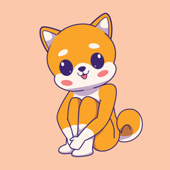 Cute Shiba Inu Dog  Cartoon Vector Icon Illustration. Animal Technology Icon Concept Isolated Premium Vector. Flat Cartoon Style