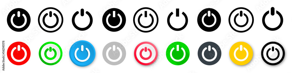 Poster on-off power button icon set. power switch icon. press start button sign. switch on switch off icon.