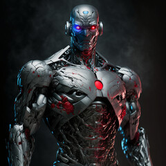 Generative ai futuristic cyberpunk cyborg warrior in the city.