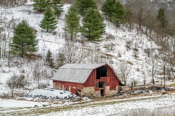 country barn in winter