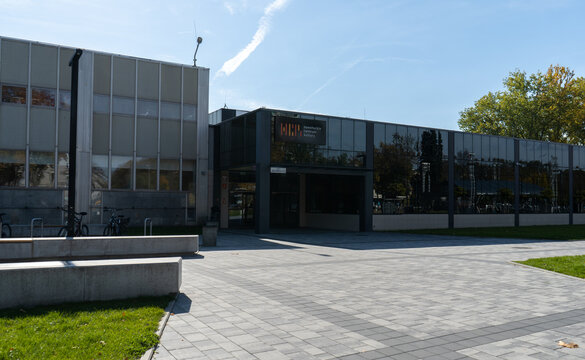 Nowa Huta Cultural Centre. Nowohuckie Centrum Kultury, NCK community center, near Plac Centralny Krak&oacute;w, Ronald Reagan Central Square on October 8, 2022 in Krakow, Poland.