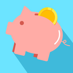 Piggy bank with coin vector illustration. Icon saving or accumulation of money, investment.