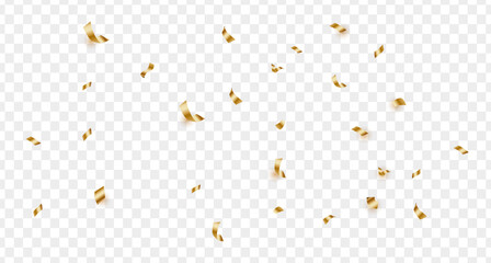 Shiny golden confetti isolated on transparent background. Bright festive tinsel of gold color.luxury background.