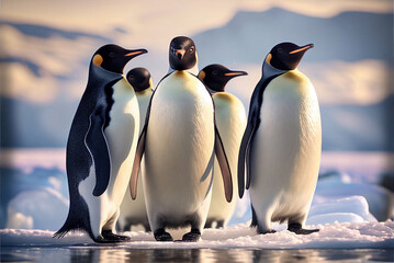 Obraz premium penguins in polar regions, generative ai