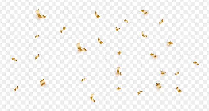 Shiny golden confetti isolated on transparent background. Bright festive tinsel of gold color.luxury background.