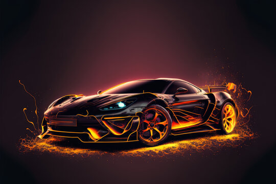 a fantasy sports car with lights, isolated. Generative AI