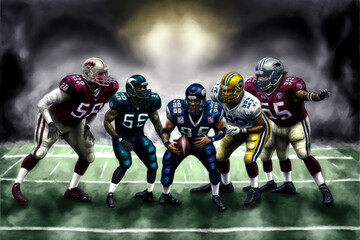 Fototapeta na wymiar abstract illustration of american football players on the field. Generative AI