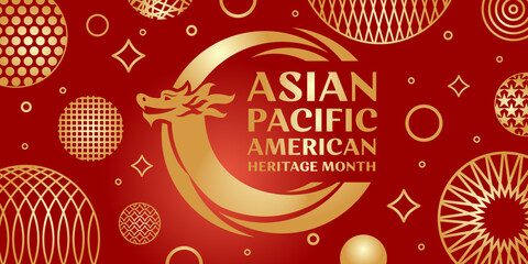 Asian american and pacific islander heritage month. Vector banner for social media. Illustration with text, chinese lanterns on red background. Asian Pacific American Heritage Month card, flyer. © dsnovik