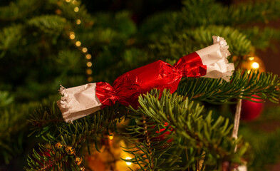 Hungarian Christmas candy called szaloncukor on the tree as decoration.