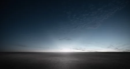 Abwaschbare Fototapete Bereich Black Asphalt Floor Background and Dark Blue Night Sky Sunset Horizon with Subtle Clouds