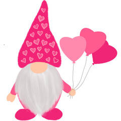 Gnome with heart-shaped balloons.Valentine's Day holiday.