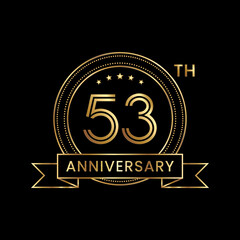 53th Anniversary Template design with golden text and ribbon. Logo Vector Template