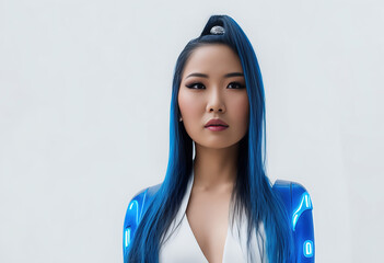 Fashionable Asian AI robot with neon body