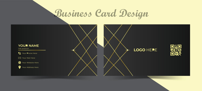 Company business card template. Luxury and elegant with dark golden light effect background. Vector illustration ready to print.