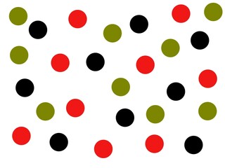Red, green and black circles on a white background
