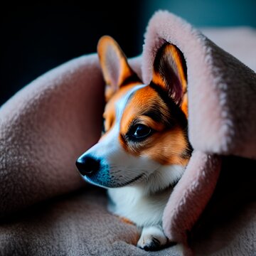 AI-Generated Image of a Corgi Sitting Under a Cozy Blanket