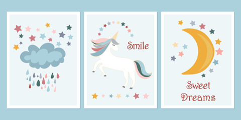 Cartoon fun rainbow. Bright doodle hand drawn illustration. Scandinavian nursery design.