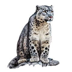 snow leopard in the wilderness illustration on isolated background