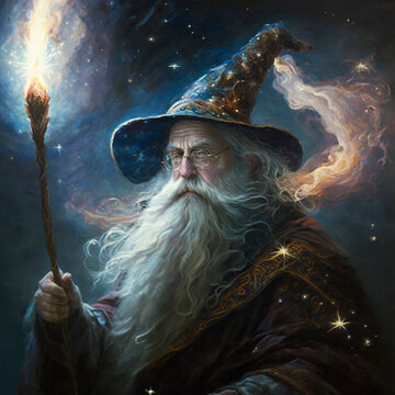 Mystical old wizard sorcerer casting spell created with Generative AI