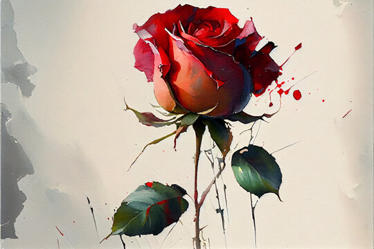 Beautiful red rose oil painting