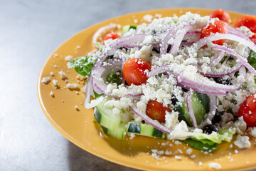A view of a Greek style salad.