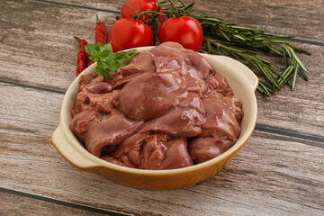 Raw chicken liver in the bowl