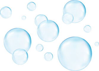 3d bubbles underwater on blue background. Soap bubbles vector illustration - obrazy, fototapety, plakaty