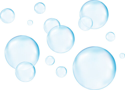 3d bubbles underwater on blue background. Soap bubbles vector illustration