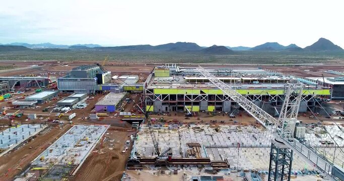 Silicon Chip Factory Aerial Along Crane