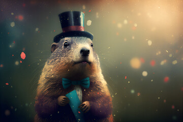 Celebrating Groundhog Day: A Groundhog in Top Hat and Bow Tie