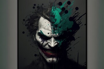 Scary Joker figure in a photo frame - obrazy, fototapety, plakaty