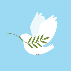 Happy Palm Sunday illustration with white dove carrying olive branch.