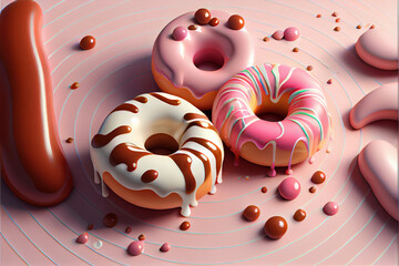 Colorful Glazed Doughnuts with Sprinkles. Generative ai