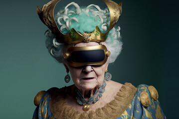 Generative AI senior classy elderly woman experiencing virtual reality