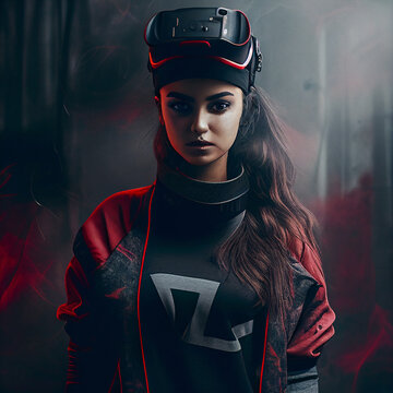 Generative AI art of cool young lady in VR goggles