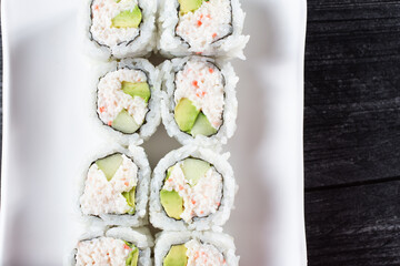 A top down view of a California roll. © DAVID