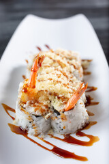 A view of a shrimp crunch roll.